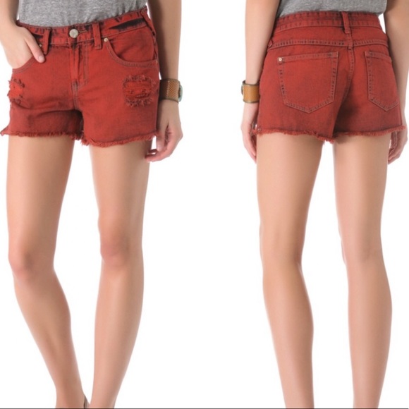FREE PEOPLE Red Over Dye Classic Distressed Shorts - Picture 1 of 6